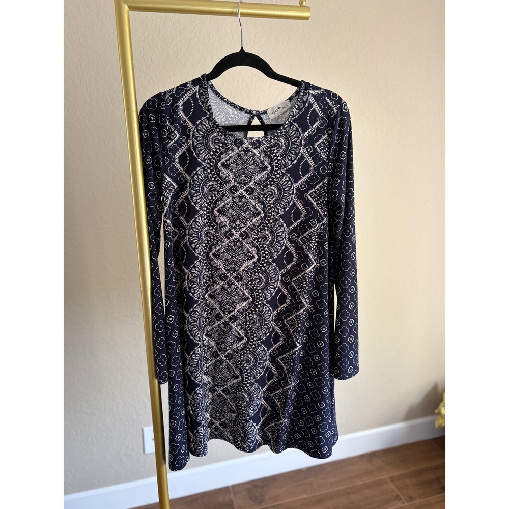 Derek Heart Long Sleeve Keyhole Shift Dress M Bandana Handkerchief Print Fall